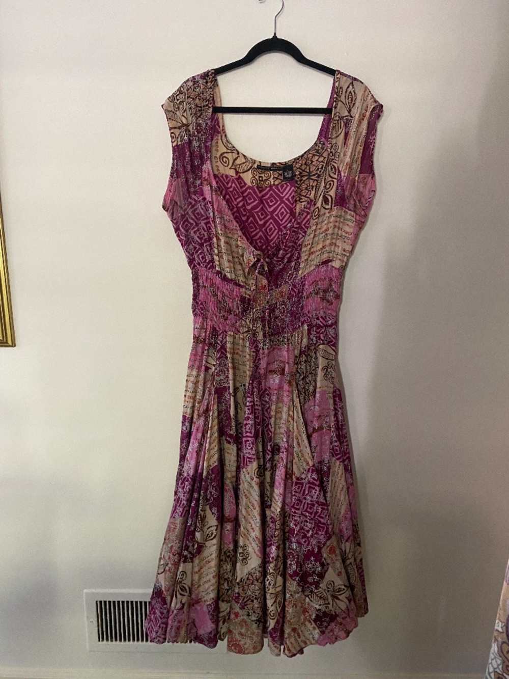 Vintage y2k Purple Patchwork Boho Dress Full Skirt Fairycore Large Cotton